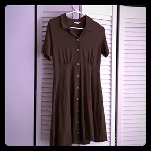 Army green short sleeve button down dress